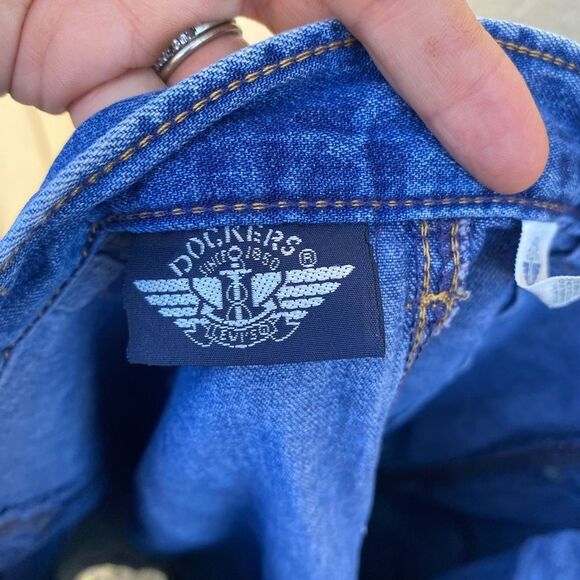 Vintage Dockers Blue Denim Wrap Knee Length Skirt Cotton Size 14P - Picture 3 of 7
